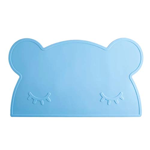 X-Labor Baby Kinder Tischset Platzset Bär Silikon Wasserdicht Rutschfest Abwaschbar Babyplatte Platzmatte Platzdecken 46x28cm blau von X-Labor