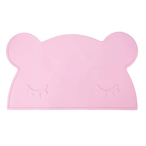 X-Labor Baby Kinder Tischset Platzset Bär Silikon Wasserdicht Rutschfest Abwaschbar Babyplatte Platzmatte Platzdecken 46x28cm rosa von X-Labor