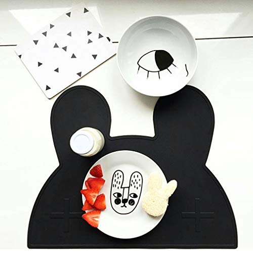 X-Labor Baby Kinder Tischset Platzset Hase Silikon Wasserdicht rutschfest Abwaschbar Babyplatte Platzmatte Platzdecken 47.5x34cm schwarz von X-Labor