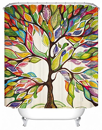 X-Labor Bunt Baum Duschvorhang 240x200cm Anti-Schimmel Wasserdicht Polyester Textil Stoff Badewannevorhang Shower Curtain 180x180cm von X-Labor