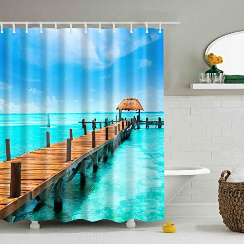 X-Labor Bunt Baum Duschvorhang Anti-Schimmel Wasserdicht Polyester Textil Stoff Badewannevorhang Shower Curtain 180 * 180cm (BxH), Meer von X-Labor