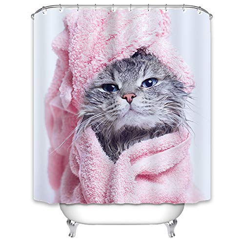 X-Labor Tier Duschvorhang 240x200 Wasserdicht Anti-Schimmel Stoff mit 12 Duschvorhangringen Waschbar Duschvorhang 240x200 cm Katze B von Xlabor