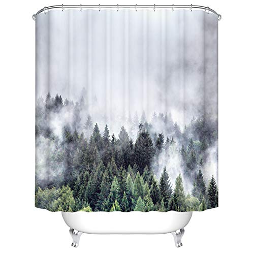 X-Labor Duschvorhang Wasserabweisend Anti-Schimmel inkl. 12 Duschvorhangringe Badewannevorhang für Badezimmer Shower Curtain Wald 180x180cm von X-Labor