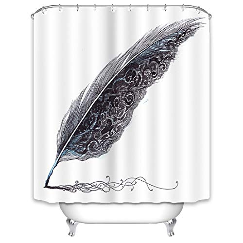 X-Labor Frisch Duschvorhang 240x200cm Wasserdicht Stoff Anti-Schimmel inkl. 12 Duschvorhangringe Waschbar Badewannevorhang 240x200cm Feder von X-Labor