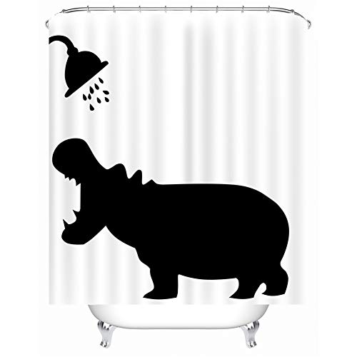 X-Labor Lustig Tier Schatten Duschvorhang 240x200cm Wasserdicht Anti-Schimmel Polyester Textil Stoff Badewannevorhang Shower Curtain Nilpferd 180x180cm von X-Labor