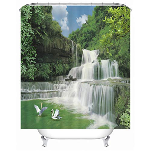 X-Labor Pflanzen Motiv Duschvorhang Wasserdicht Stoff Anti-Schimmel inkl. 12 Duschvorhangringe Waschbar Badewannevorhang 180x200cm Muster-F von X-Labor