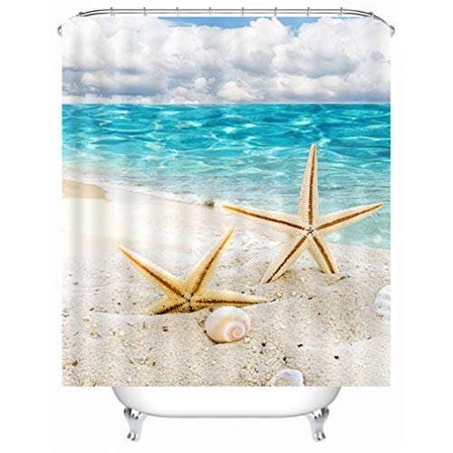 X-Labor Strand Motiv Duschvorhang Wasserdicht Stoff Anti-Schimmel inkl. 12 Duschvorhangringe Waschbar Badewannevorhang 180x180cm Muster-B von X-Labor