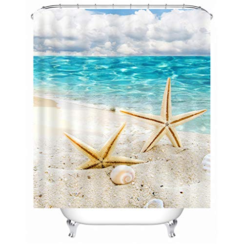 Xlabor Strand Motiv Duschvorhang Wasserdicht Stoff Anti-Schimmel inkl. 12 Duschvorhangringe Waschbar Badewannevorhang 180x200cm Muster-B von Xlabor