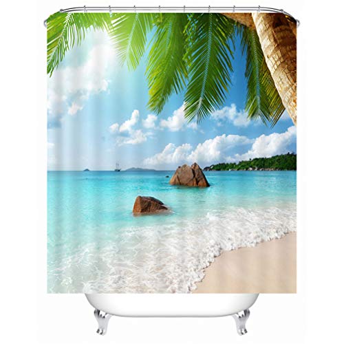Xlabor Strand Motiv Duschvorhang Wasserdicht Stoff Anti-Schimmel inkl. 12 Duschvorhangringe Waschbar Badewannevorhang 240x200cm Muster-E von Xlabor