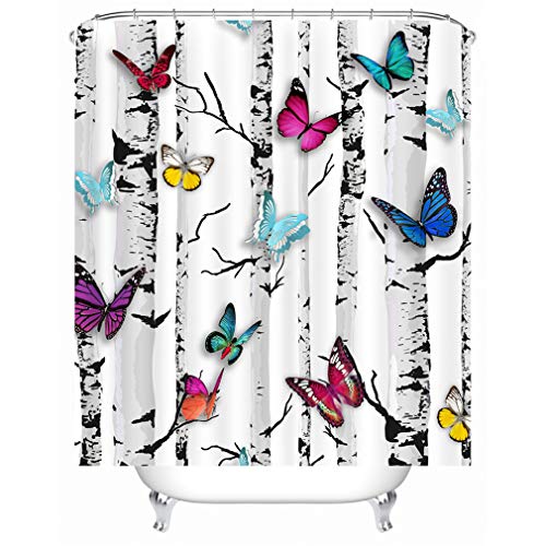 X-Labor Tier Motiv Duschvorhang Wasserdicht Stoff Anti-Schimmel inkl. 12 Duschvorhangringe Waschbar Badewannevorhang 240x200cm Schmetterling von X-Labor