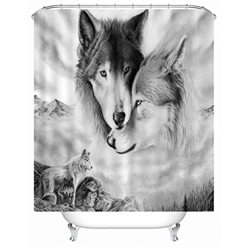 X-Labor Tier Motiv Duschvorhang Wasserdicht Stoff Anti-Schimmel inkl. 12 Duschvorhangringe Waschbar Badewannevorhang 240x200cm Wolf von X-Labor