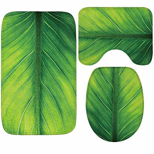 X-Life 3-Teiliges Badezimmer Teppich Set – Badematte 40x50cm, Badteppich 50x80cm und WC-Deckel-Bezug 35x45cm– Badematten rutschfest & waschbar mit Ausschnitt, aus weicher Kunstfaser, Grün von X-Life