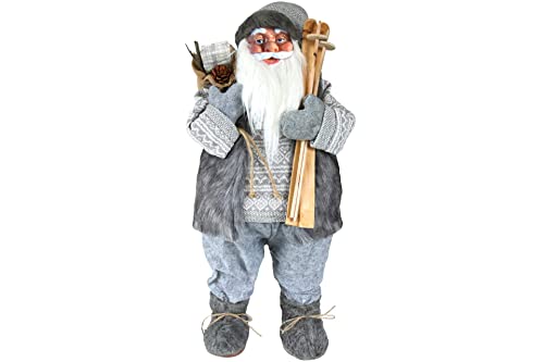 X-MAS ART COLLECTION Dekofigur Weihnachtsmann 80 cm grau mit Ski & Sack Nikolaus von X-MAS ART COLLECTION