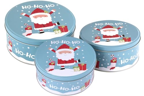 X-MAS 3er Set Weihnachts Gebäckdosen Plätzchen RUND Nikolausmotiv Ho Ho Ho von X-MAS