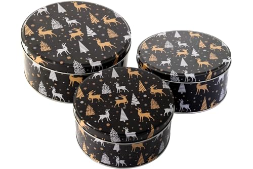 X-MAS 3er Set Weihnachts Gebäckdosen Plätzchen RUND Tannenbaum Hirsch Motiv von X-MAS
