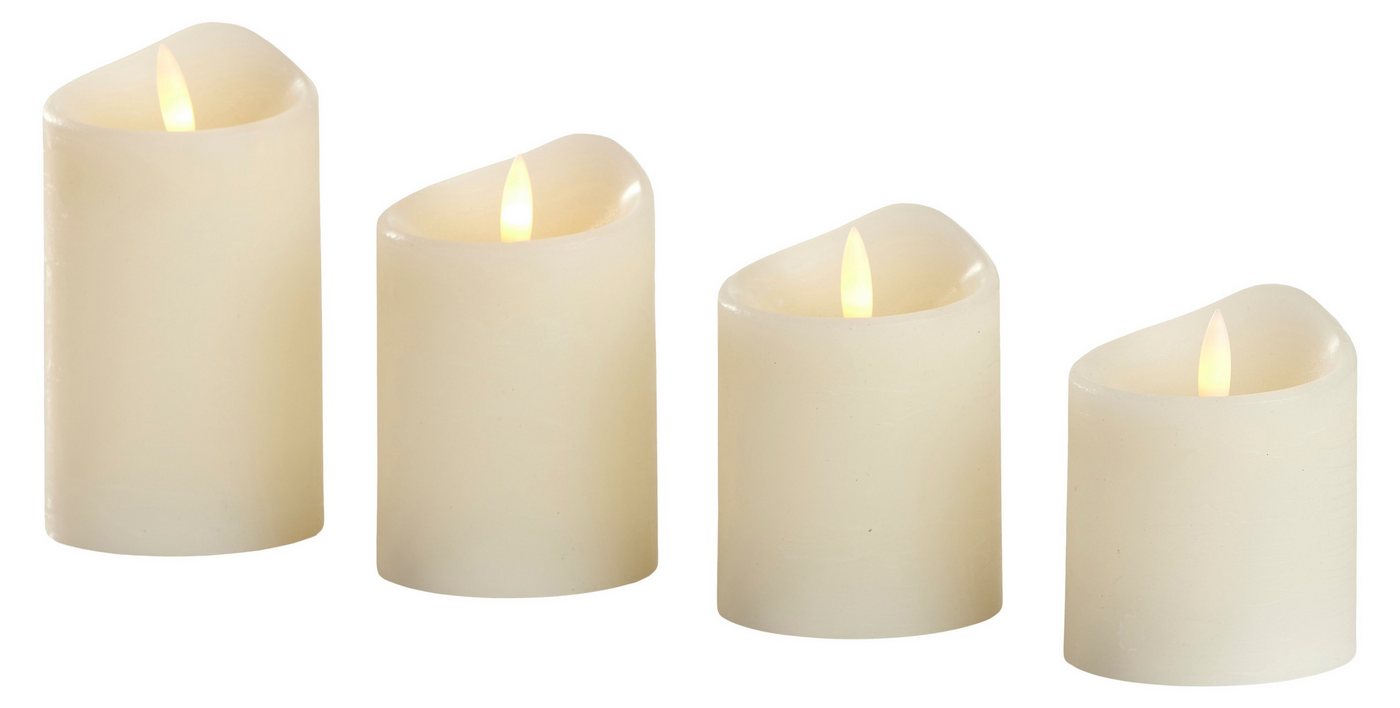 X-Mas art collection LED-Kerze Echtwachs Kerzenset Echtwachskerzen Kerzen batteriebetrieben (LED Echtwachskerzenset, 4-tlg., cremefarbenes Kerzenset), 3D-Flackerlicht von X-Mas art collection