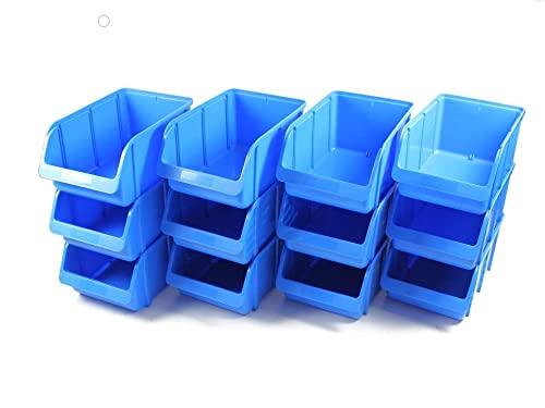 12 x Sichtboxen Stapelboxen aus Polypropylen PP Größe 4 Beständigkeit gegen Fette Harze Laugen Öle und Säuren stapelbar blau 207x155x332 mm für Werkstatt Garage Lager 1099290 von X-Parts