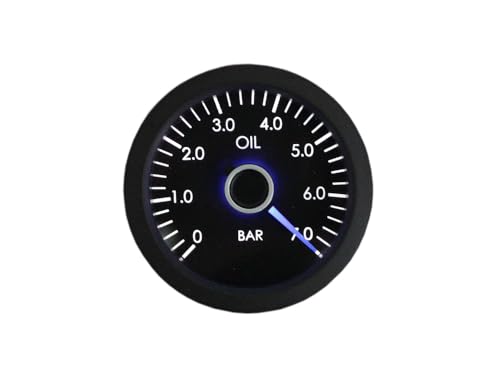 Öldruckanzeige 0-7 BAR Blaue Nadel Schwarzer Ring und schwarzes Ziffernblatt Super White im neuen Sport Style Boost Durchmesser: ca. 52mm 1013103 von X-Parts