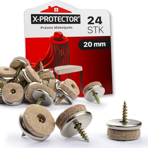 Filz-Gleiter Mit Schraube X-Protector 24 Stück Ø 20 mm - Möbelgleiter - Beige Filzgleiter - Bodengleiter - Stuhlgleiter zum Schrauben vernickelt - Effektiver Schutz Ihrer Möbel & Stühle! von X-Protector