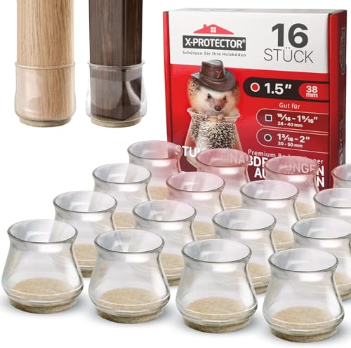 Stuhlbeinschoner mit Filzgleiter X-Protector - 16 PCS 24-50 MM - Stuhlbeinkappen - Schutzkappen für Stuhlbeine - Bodenschoner Für Stühle - Stuhlbeinkappen Schräge Stuhlbeine - Beige Stuhlkappen von X-Protector