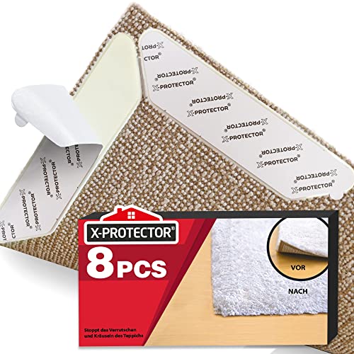 X-Protector Teppichgreifer 8 Stück Teppich Antirutschunterlage - Teppichband - Teppichunterlage - Doppelseitige Teppich Aufkleber - Wiederverwendbar Antirutschmatte! von X-Protector