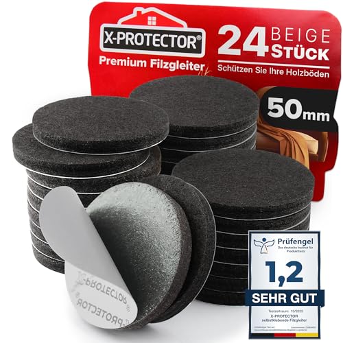 X-PROTECTOR Filzgleiter - 24 STK 50mm - Filzgleiter Selbstklebend - Möbelgleiter - Filz Für Stühle - Fils Untersatz Stuhl - Schützen Sie Ihre Böden! X-PROTECTOR Filzgleiter - 24 STK 50mm - Filzgleiter Selbstklebend - Möbelgleiter - Filz Für Stühle - Fils Untersatz Stuhl - Schützen Sie Ihre Böden! von X-Protector