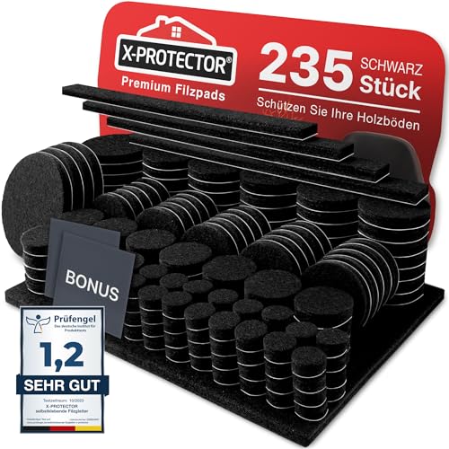 X-PROTECTOR Filzgleiter Selbstklebend Schwarz - 235 Stück Großpackung Premium Möbelgleiter. Filzgleiter groß - Möbelpads aus Filz selbstklebend - Holzbodenschu - Schützen Sie Ihre Holzfußböden! von X-Protector