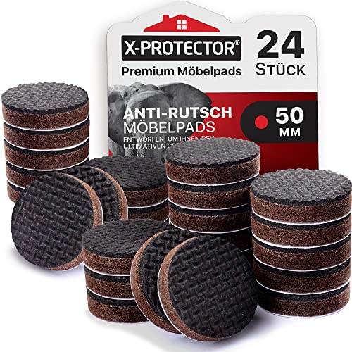 X-Protector Antirutsch Pads 24 Stück 50 mm - Antirutsch Gummi Selbstklebend – Prämie Rutschhemmer für Möbel - Ideal Anti-rutsch Gummi - Dicker Möbelstopper – Antirutschpads für Möbel & Gegenstände! von X-Protector