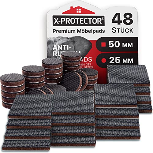 X-Protector Antirutsch Pads 48 Stück - 32 Runde 25mm Und 16 Quadratische 50mm - Antirutsch Gummi Selbstklebend - Prämie Rutschhemmer für Möbel - Dicker Möbelstopper - Antirutschpads für Möbel! von X-Protector