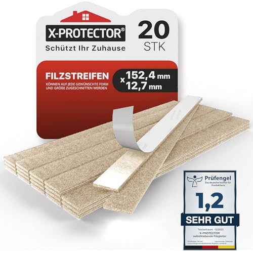 X-Protector Filzgleiter - 20 STK - Premium-Filzstreifen mit Kleberückseite - Rechteckige Filzgleiter Selbstklebend - Schneiden Sie Möbelgleiter auf die benötigte Größe zu! von X-Protector