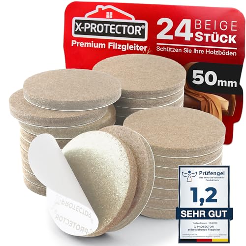 X-PROTECTOR Filzgleiter - 24 STK 50mm - Filzgleiter Selbstklebend - Möbelgleiter - Filz Für Stühle - Fils Untersatz Stuhl - Schützen Sie Ihre Böden! von X-Protector