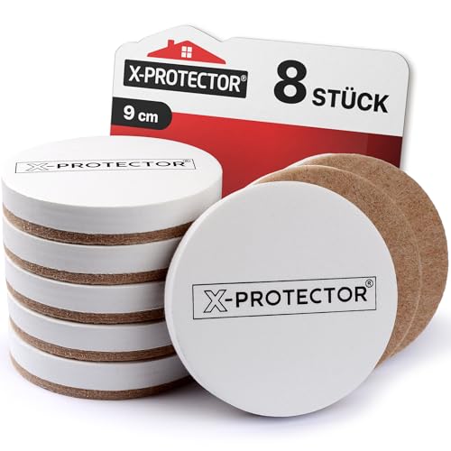 X-Protector Filz Möbelgleiter für Hartholzböden 8 Stück 9cm - Möbelgleiter - Schwerlast-Möbelgleiter für Harte Oberflächen - Weiße Filzgleiter - Bewegen Sie Ihre Möbel einfach & sicher von X-Protector