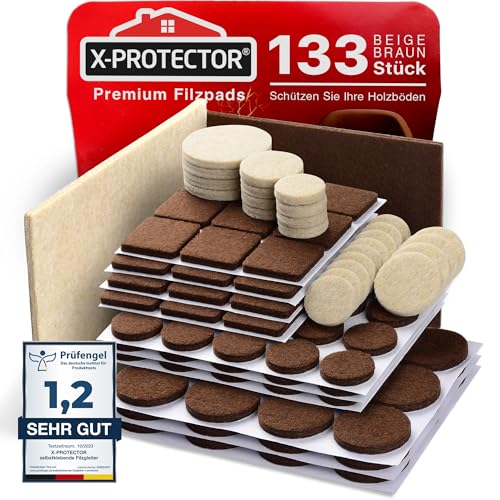 X-Protector Filzgleiter 133 Stück - Prämie Möbelgleiter Braun & Beige - Dicker Filz Selbstklebend - Bodenschoner für Stühle - Große Menge an Filzgleiter Selbstklebend - Schützen Sie Ihre Holzfußböden X-Protector Filzgleiter 133 Stück - Prämie Möbelgleiter Braun & Beige - Dicker Filz Selbstklebend - Bodenschoner für Stühle - Große Menge an Filzgleiter Selbstklebend - Schützen Sie Ihre Holzfußböden von X-Protector