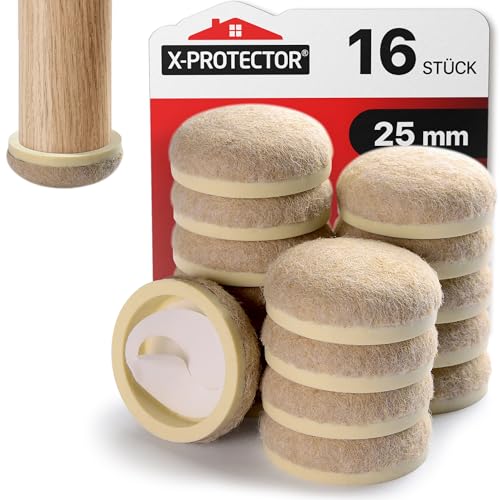 X-Protector Filzgleiter 16 Stück 25 mm - Prämie Möbelgleiter Beige - Dicker Filz Selbstklebend - Bodenschoner für Stühle - Große Menge an Filzgleiter Selbstklebend - Schützen Sie Ihre Holzfußböden! von X-Protector