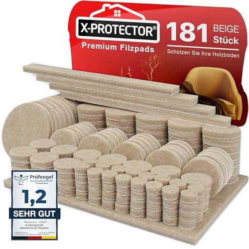 X-Protector Filzgleiter 181 Stück - Prämie Möbelgleiter Beige - Dicker Filz Selbstklebend - Bodenschoner für Stühle - Große Menge an Filzgleiter Selbstklebend - Schützen Sie Ihre Holzfußböden von X-Protector