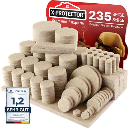 X-Protector Filzgleiter 235 Stück - Prämie Möbelgleiter Beige - Dicker Filz Selbstklebend - Bodenschoner für Stühle - Große Menge an Filzgleiter Selbstklebend - Schützen Sie Ihre Holzfußböden von X-Protector