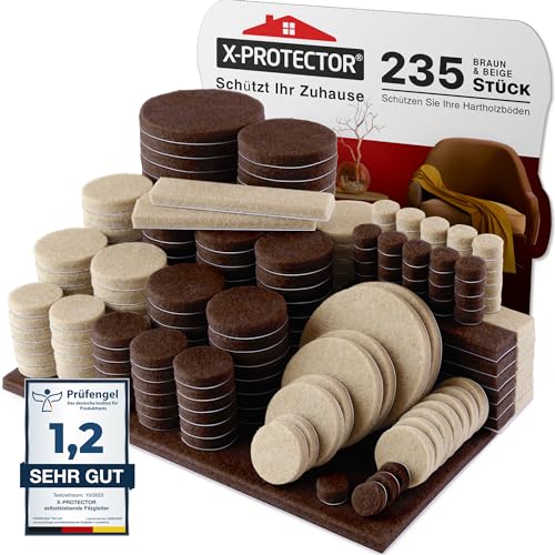 X-Protector Filzgleiter 235 Stück - Prämie Möbelgleiter Braun & Beige - Dicker Filz Selbstklebend - Bodenschoner für Stühle - Große Menge an Filzgleiter Selbstklebend - Schützen Sie Ihre Holzfußböden X-Protector Filzgleiter 235 Stück - Prämie Möbelgleiter Braun & Beige - Dicker Filz Selbstklebend - Bodenschoner für Stühle - Große Menge an Filzgleiter Selbstklebend - Schützen Sie Ihre Holzfußböden von X-Protector