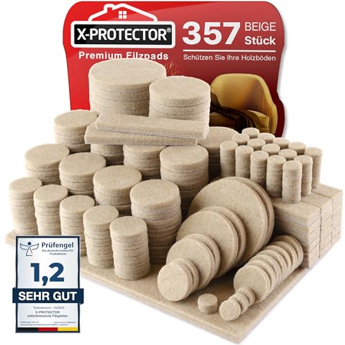 X-Protector Filzgleiter 357 Stück - Prämie Möbelgleiter Beige - Dicker Filz Selbstklebend - Bodenschoner für Stühle - Große Menge an Filzgleiter Selbstklebend - Schützen Sie Ihre Holzfußböden von X-Protector