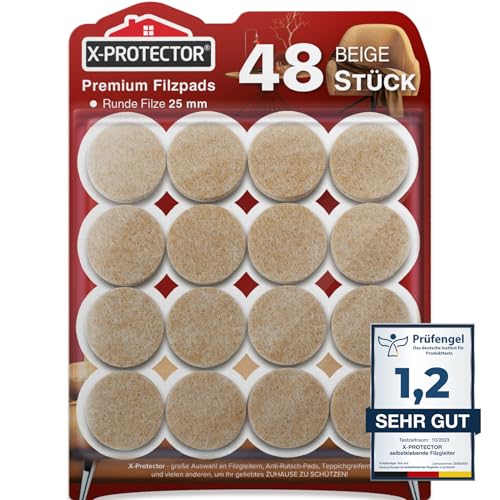 X-Protector Filzgleiter 48 Stück 25 mm - Prämie Möbelgleiter Beige - Dicker Filz Selbstklebend - Bodenschoner für Stühle - Große Menge an Filzgleiter Selbstklebend - Schützen Sie Ihre Holzfußböden! X-Protector Filzgleiter 48 Stück 25 mm - Prämie Möbelgleiter Beige - Dicker Filz Selbstklebend - Bodenschoner für Stühle - Große Menge an Filzgleiter Selbstklebend - Schützen Sie Ihre Holzfußböden! von X-Protector