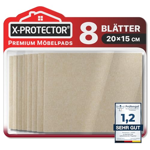 X-Protector Filzgleiter 8 Stück 20 x 15 x 0.5 cm - Prämie Möbelgleiter Beige - Filz Selbstklebend - Bodenschoner für Stühle - Große Menge an Filzgleiter Selbstklebend - Schützen Sie Ihre Böden von X-Protector