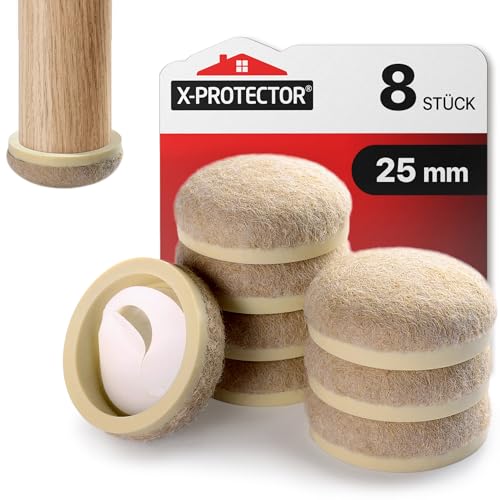 X-Protector Filzgleiter 8 Stück 25 mm - Prämie Möbelgleiter Beige - Dicker Filz Selbstklebend - Bodenschoner für Stühle - Große Menge an Filzgleiter Selbstklebend - Schützen Sie Ihre Holzfußböden! von X-Protector