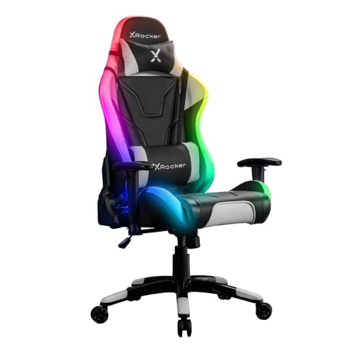 X Rocker Agility RGB Gaming Stuhl, Racing Computerstuhl mit Beleuchtung, ergonomischer LED Bürostuhl mit hoher Rückenlehne, Kopfstütze und Lordosenstützkissen, höhenverstellbar und neigbar – SCHWARZ von X Rocker