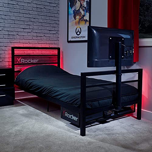 X-Rocker Basecamp TV-Gaming-Bett mit drehbarer Halterung, Stauraum und Kabelmanagement, Einzelbett, 91 cm, Metallrahmen, ideal für Kinderzimmer, unterstützt bis zu 81,3 cm (32 Zoll) Fernseher, Schwarz von X Rocker