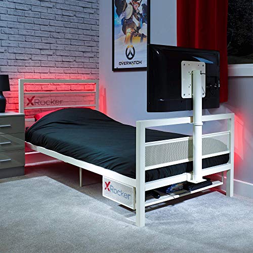 X Rocker Basecamp Gaming-Bett mit drehbarer TV-Halterung, Aufbewahrung, Kabel-Management, Einzelbett, 91 cm, niedriges Bett, Metallrahmen, Kinderzimmer – Weiß von X Rocker