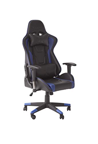 X-Rocker Bravo PC Gaming Chair, Ergonomic High Back Office Computer Desk Chair with Neck and Lumbar Support Cushions, Back Tilt, 3D Adjustable Armrests & Swivel, PU Faux Leather – Blue/Black von X Rocker