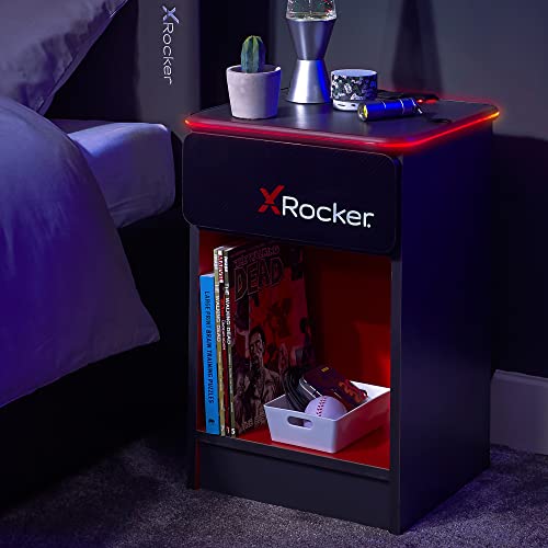 X Rocker Carbon-Tek Nachttisch – Moderner Gaming Nachtschrank mit LED-Beleuchtung & Wireless Charging Ladepad | Schwarz/Rot von X Rocker