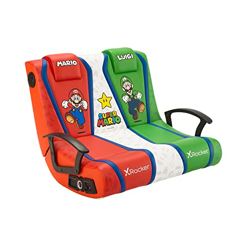 X Rocker Dual Rivals Super Mario 2-Spieler Gaming Sessel - Musiksessel für Kinder & Jugendliche mit 2.1 Soundsystem - Zusammenklappbarer Bodensessel von X Rocker