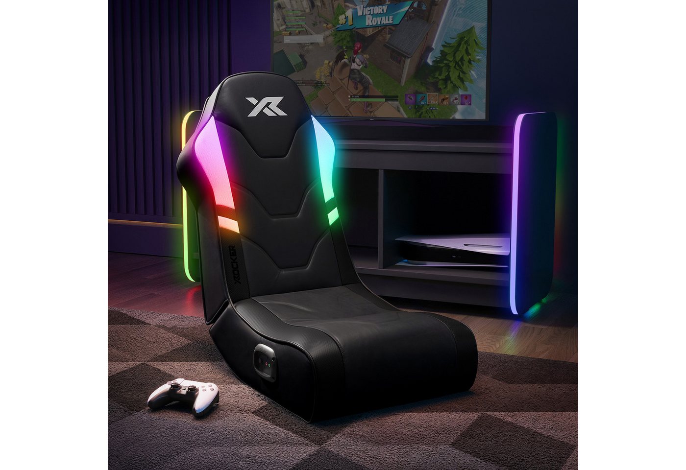 X Rocker Gaming Chair Shadow RGB 2.0 Audio Floor Rocker Gaming Stuhl – Schwarz, Audio, LED-Leuchten von X Rocker