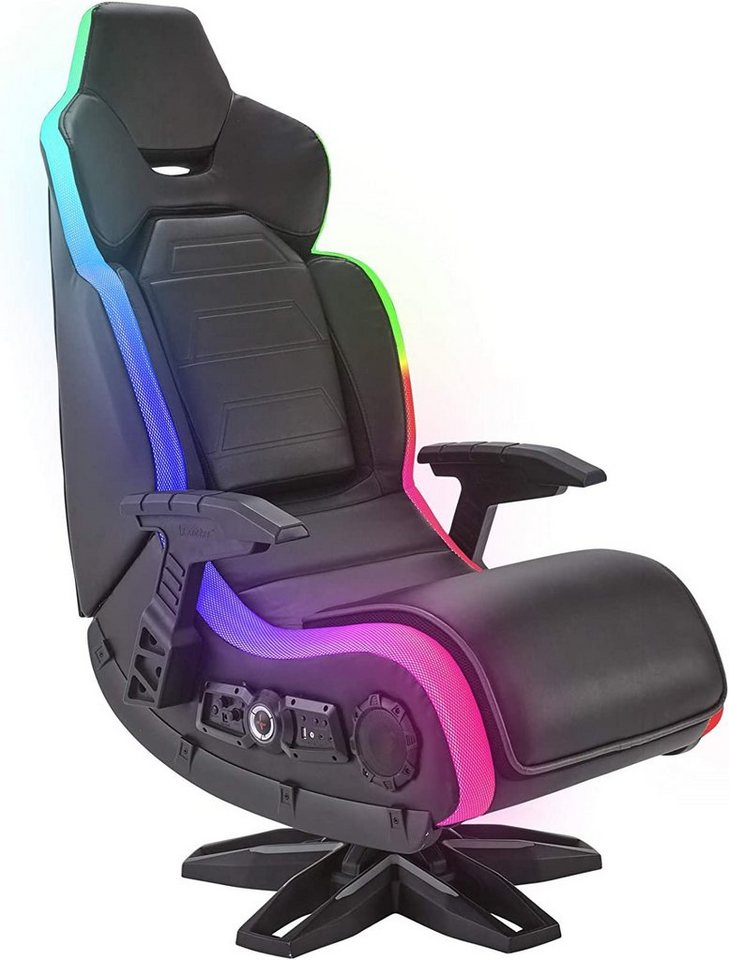 X Rocker Gaming-Stuhl X-Rocker Evo Elite 4.1 RGB Gaming Stuhl mit Neo Motion LED Lichtern, Kabellos/Bluetooth Multi-Stereo Lautsprecher, Subwoofer, Vibration, Ergonomisch, Kunstleder, Schwarz von X Rocker