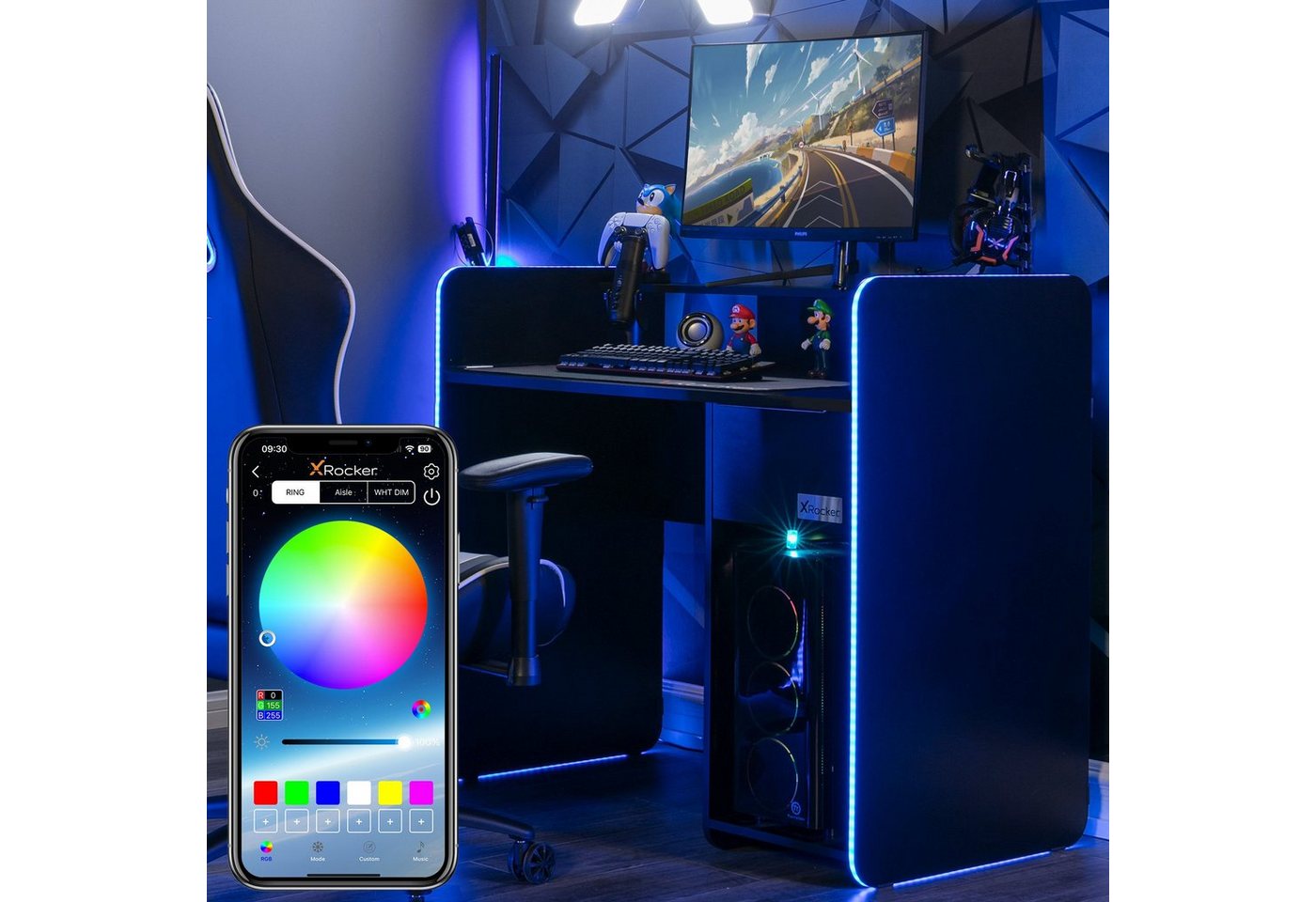 X Rocker Gamingtisch Electra Gaming Schreibtisch mit RGB-Beleuchtung & Wireless Charging von X Rocker